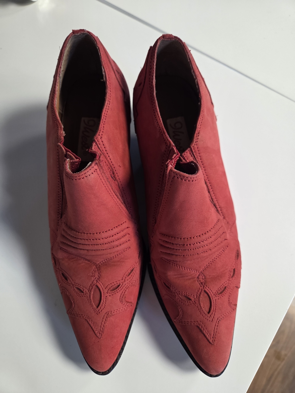 Genuine Leather Women's Red Suede Pointed Toe Ankle Booties